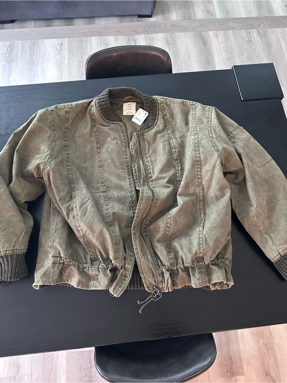 Free People - We The Free Olive Green Bomber Jacket with Ribbed Collar